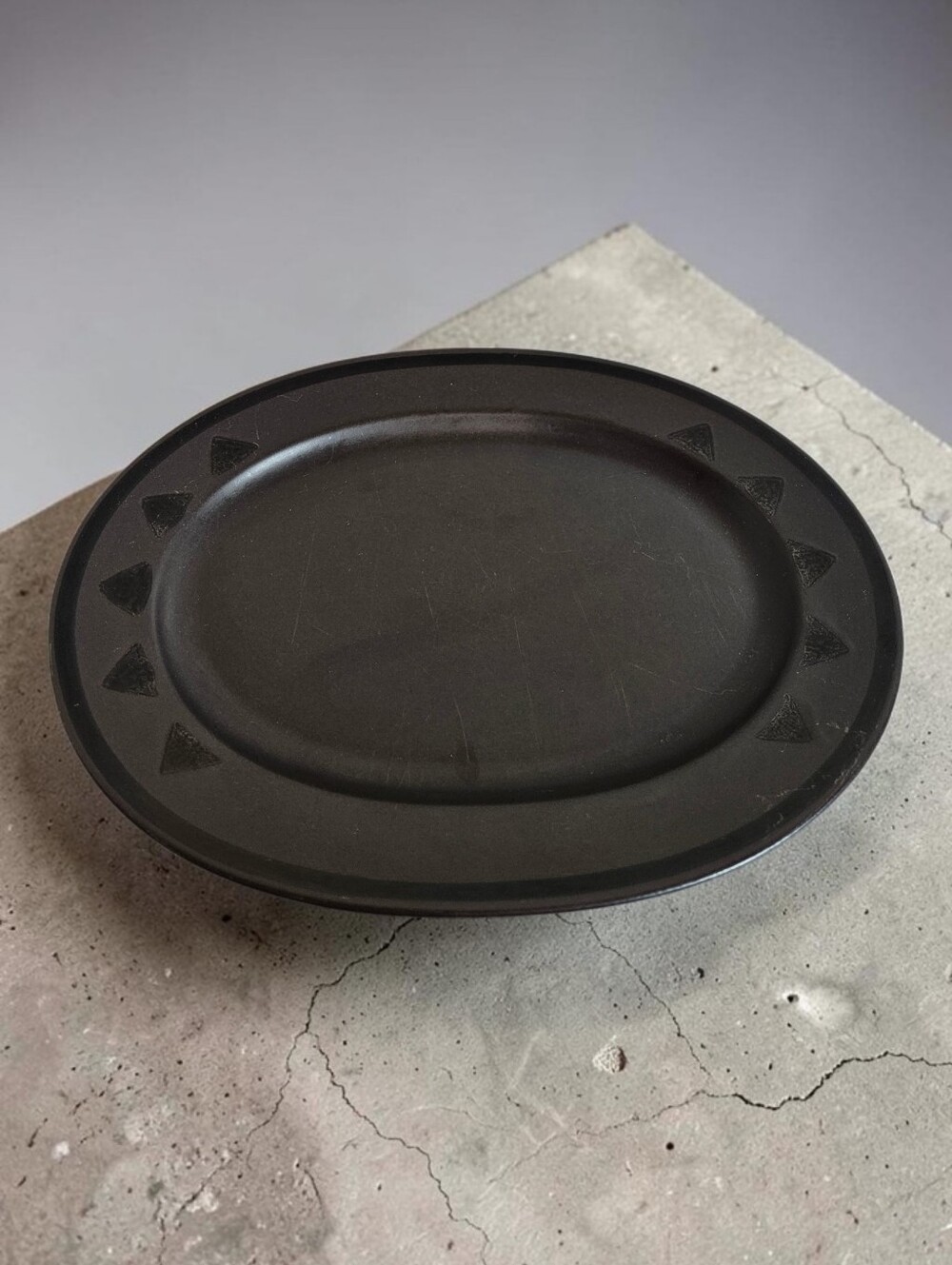 Pfaltzgraff Oval Serving Platter Midnight Sun Geometric Stoneware Black USA